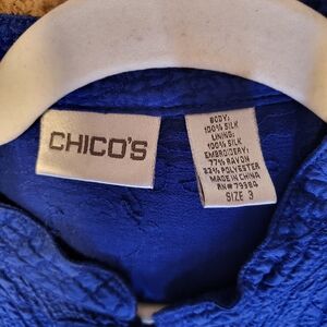 Chicos Size 3 Silk Asian Inspired Cobolt Blue Jacket